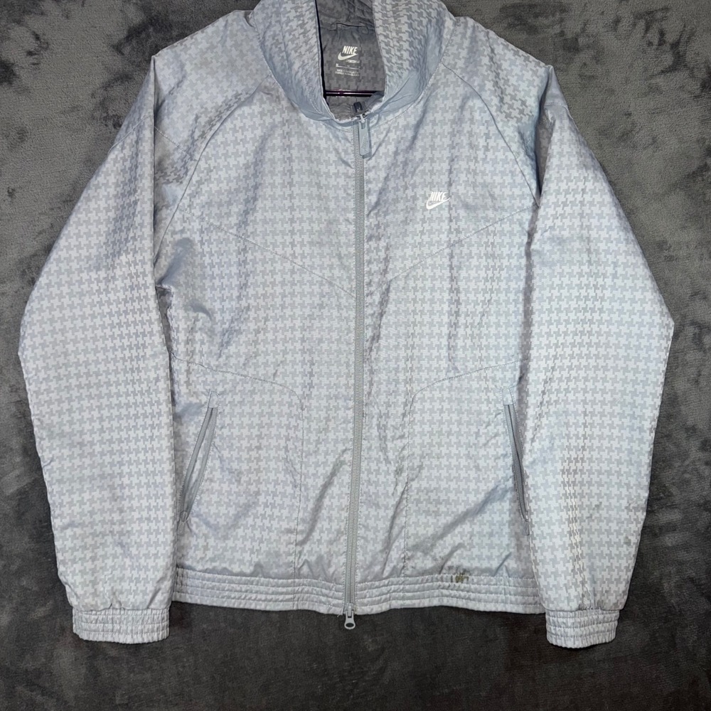 Mens Medium Nike Sportswear Windbreaker Jacket Grey Excellent Houndstooth Zip